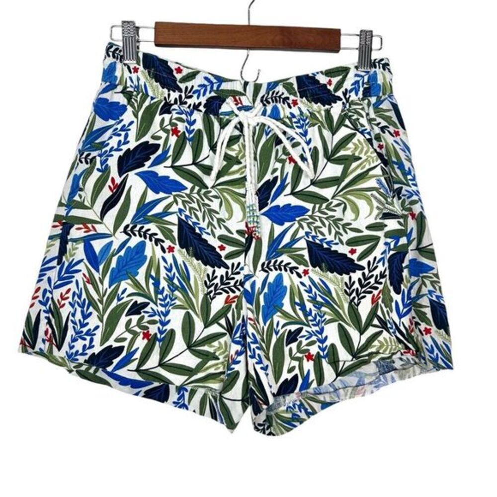 Joie Short Womens 8 Blue Green White Evelyn Tropical Beaded Linen Blend Medium